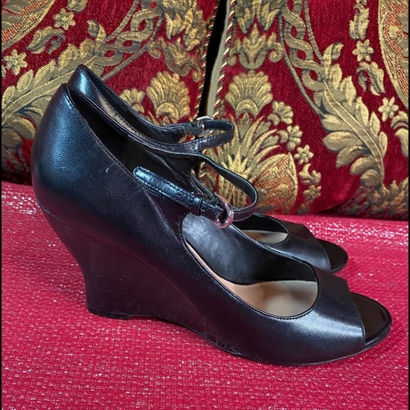Franco sarto open toe leather wedges Mary Jane shoes size 9.5 - Picture 1 of 10